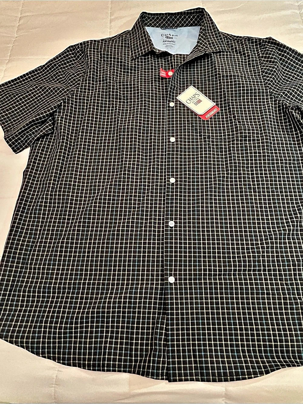 Chaps Everyday Performance Classic Fit Short Sleeve Plaid Shirt Plaid Button XXL